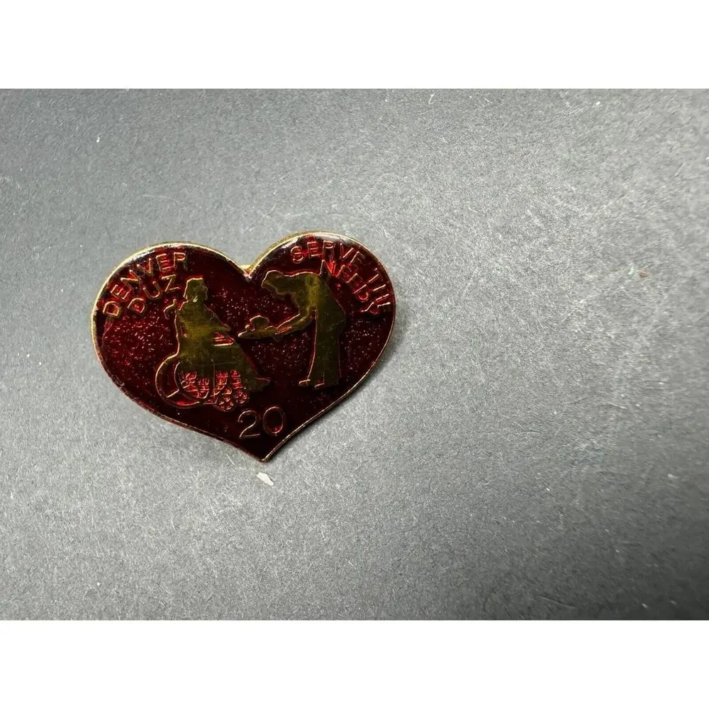 Denver Duz Serve The Needy Red Heart Gold Tone Enamel Lapel Pin Gold Tone